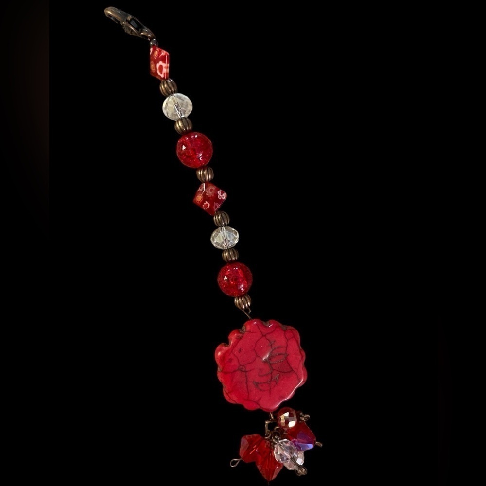 Beaded Suncatcher Bright Red And Crystal Prism Hanging Patio Decor,